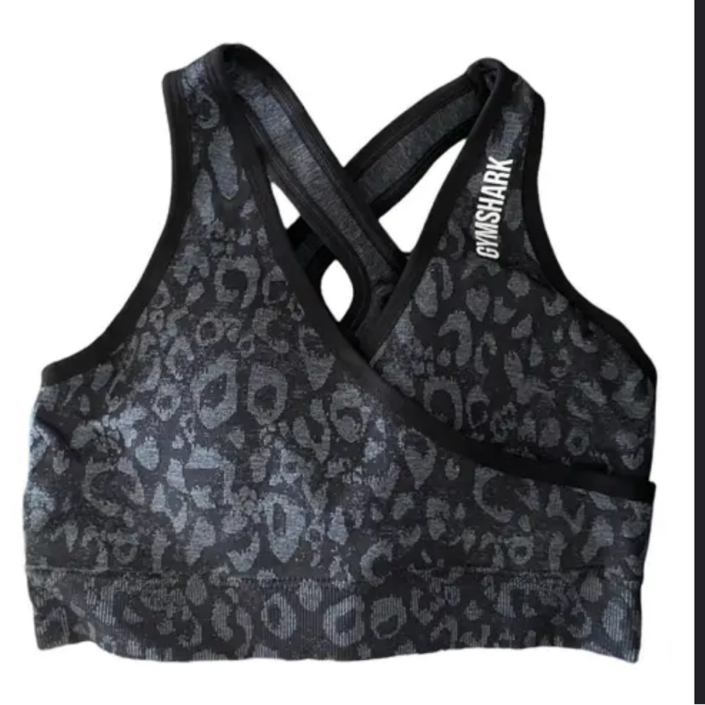 Gymshark Adapt Animal Seamless Sports Bra Leopard Black Gray Large